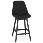 Tabouret snack mi - hauteur 'teresa mini' design en tissu noir et pieds en bois noir