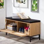 Banc de rangement en bois et rotin - blancheporte