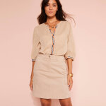 Blouse brodée en coton unie, manches 3 / 4 - blancheporte Blouse brodée en coton unie, manches 3 / 4 - blancheporte