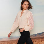 Blouse col montant, manches blousantes imprimées - blancheporte Blouse col montant, manches blousantes imprimées - blancheporte