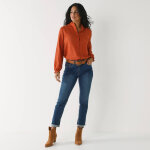 Blouse col montant volante, dentelle - blancheporte