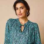 Blouse col tunisien imprim animalier, manches longues - 48 - vert - lora zellini