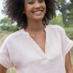 Blouse col tunisien unie en double gaze de coton - blancheporte