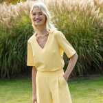 Blouse fluide col v manches courtes, unie - blancheporte