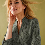 Blouse imprim graphique col tunisien, crpe - blancheporte