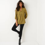 Blouse imprim� graphique col tunisien, cr�pe - blancheporte