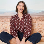 Blouse imprime col montant, manches blousantes - blancheporte