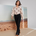 Blouse imprimée col montant, manches blousantes - blancheporte Blouse imprimée col montant, manches blousantes - blancheporte
