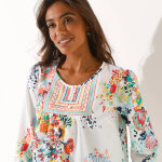 Blouse imprime fleurs, dtails brods - blancheporte