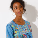 Blouse imprime fleurs, dtails brods - blancheporte