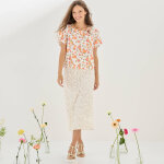 Blouse imprim�e fleurs, noeud fantaisie - blancheporte