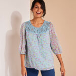 Blouse macram imprime, voile plumetis - blancheporte