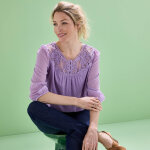 Blouse macram unie, voile plumetis - blancheporte