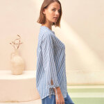 Blouse ray�e en seersucker, nouettes aux manches - blancheporte