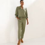 Blouse unie col tunisien, manches coudes smock�es - blancheporte