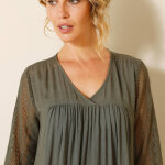 Blouse unie col v manches 3 / 4 macram - blancheporte