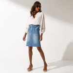 Blouse unie, dtails macram, crpon - blancheporte
