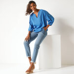 Blouse unie macram�, manches brod�es - blancheporte