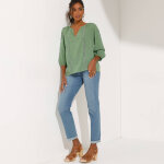 Blouse unie macram�, manches brod�es - blancheporte