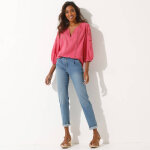 Blouse unie macram, manches brodes - blancheporte