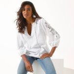 Blouse unie macram�, manches brod�es - 36 - blanc - lora zellini