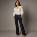 Blouse unie macram�, manches brod�es - blancheporte