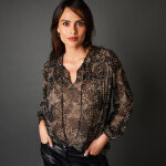 Blouse voile fluide imprimé minimaliste bicolore - blancheporte Blouse voile fluide imprimé minimaliste bicolore - blancheporte
