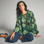 Blouse en voile, imprime - 36 - noir - lora zellini