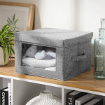 Bo�te rangement pliable gris avec grande fen�tre - blancheporte