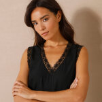 Caraco fluide col v dentelle, crpe * * polyester recycl - blancheporte