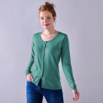 Cardigan boutonn col rond uni, toucher doux - 52 - vert - colors&co