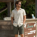 Chemise coton lin manches courtes boutonnée - blancheporte Chemise coton lin manches courtes boutonnée - blancheporte