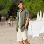 Chemise coton lin manches courtes boutonne - blancheporte