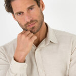 Chemise coton lin manches longues boutonne - blancheporte