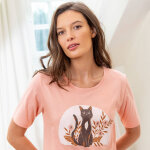 Chemise de nuit courte coton imprim�  chat  manches courtes - blancheporte