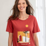 Chemise de nuit courte coton imprim�  vacances  manches courtes - blancheporte