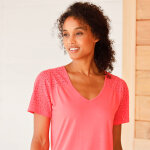 Chemise de nuit courte jersey et broderie anglaise - blancheporte Chemise de nuit courte jersey et broderie anglaise - blancheporte