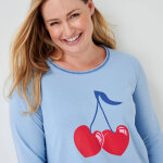 Chemise de nuit courte motif plac�  cerises  manches longues - blancheporte