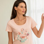 Chemise de nuit courte motif plac� fleurs manches courtes - blancheporte