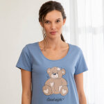 Chemise de nuit courte motif plac� ourson manches courtes - blancheporte