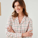 Chemise de nuit en flanelle forme liquette tissé teint carreaux - blancheporte Chemise de nuit en flanelle forme liquette tissé teint carreaux - blancheporte