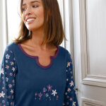 Chemise de nuit imprim�e fleurs - manches longues - blancheporte