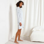 Chemise de nuit imprime  tulipes  boutonne col tailleur manches longues - blancheporte