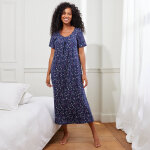 Chemise de nuit longue imprime manches courtes - blancheporte