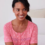 Chemise de nuit longue manches courtes imprim n?uds - blancheporte