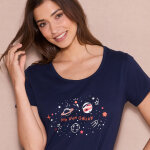 Chemise de nuit longue manches courtes motif galaxie - blancheporte