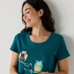 Chemise de nuit longue manches courtes motifs  hiboux  - blancheporte