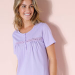 Chemise de nuit longue manches courtes unie - blancheporte
