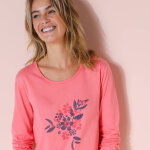 Chemise de nuit longue manches longues imprim  bouquet  - blancheporte