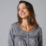 Chemise de nuit longue manches longues imprime  roses  - blancheporte